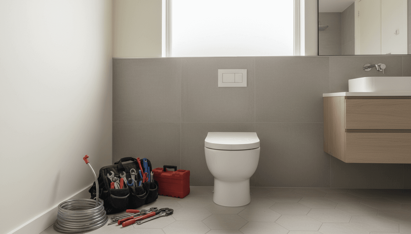 Newly installed toilet in a clean bathroom