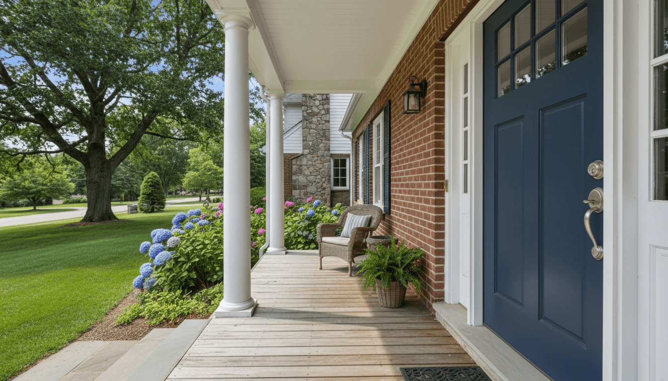 Front door with a new brushed nickel deadbolt in place