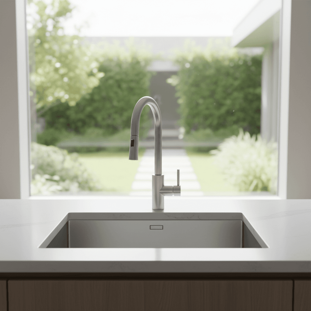 Touchless kitchen faucet over a sink