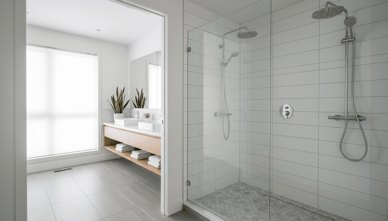 Remodeled bathroom with walk-in shower
