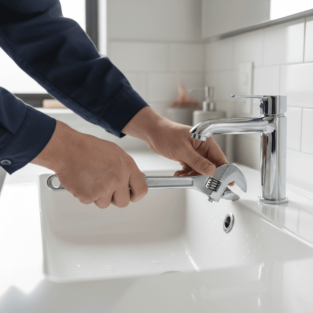 New garbage disposal installed under a sink during a water test
